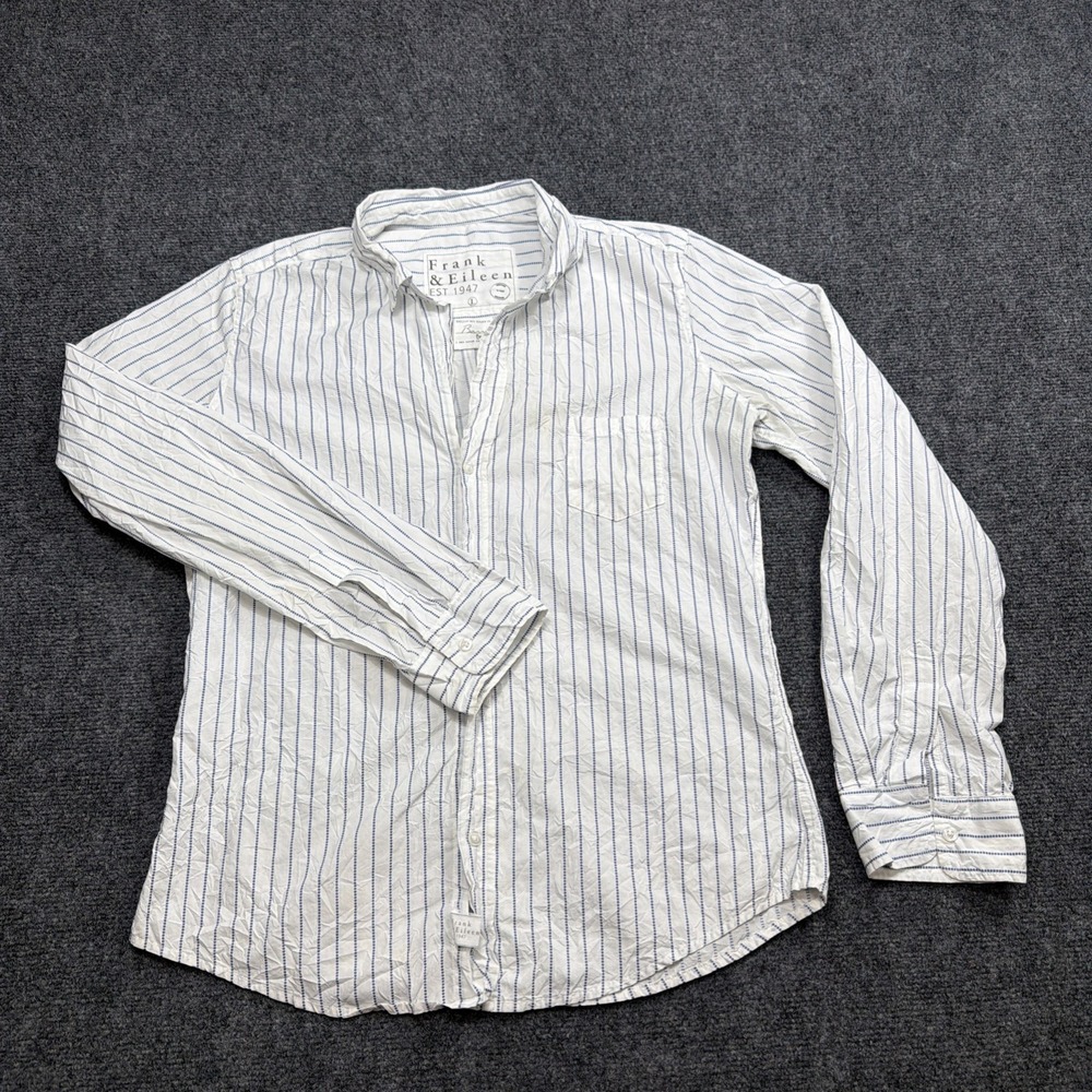 Frank & Eileen Barry Shirt Womens Large L White Striped Button Up Cotton Crinkle